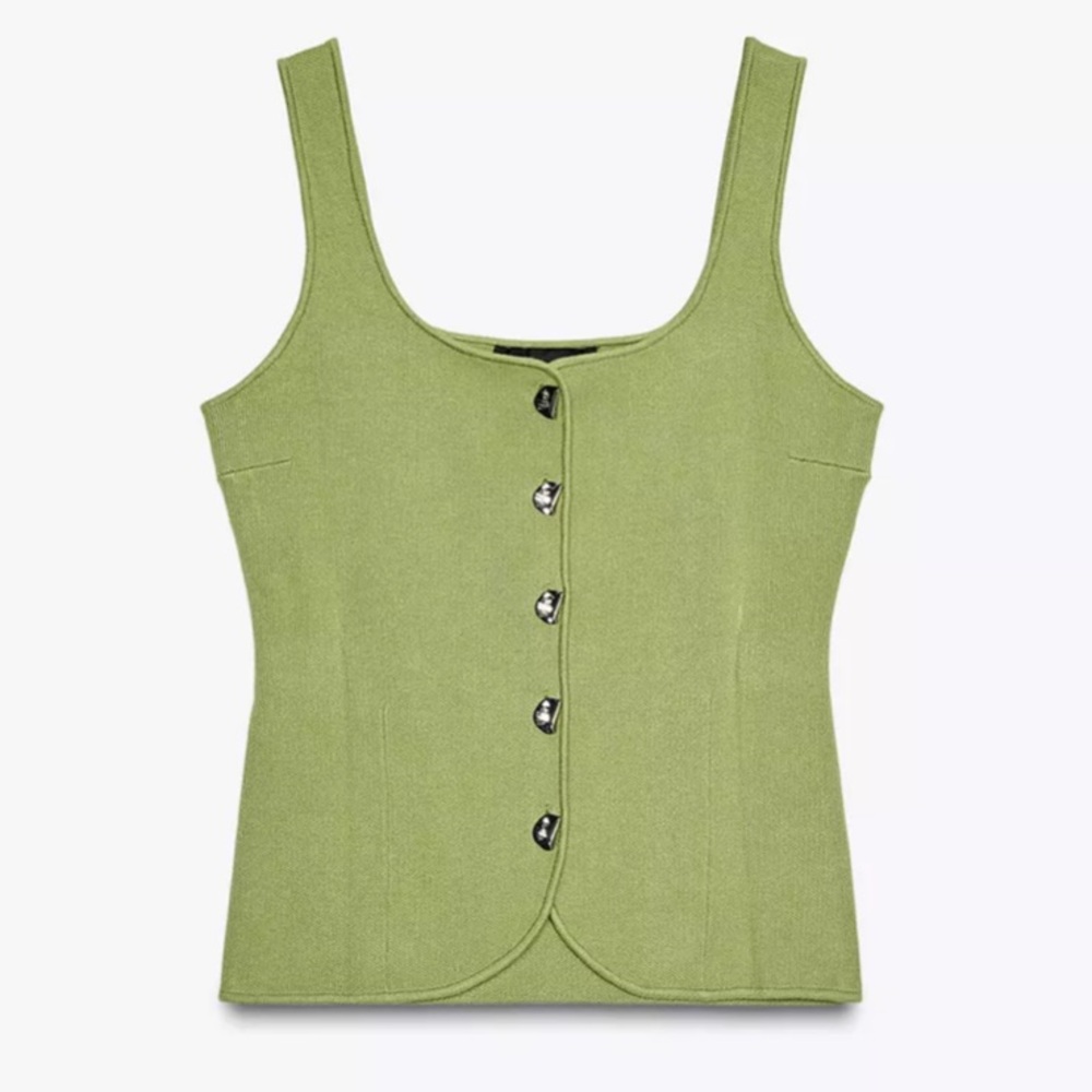 Zara Women’s Plain Knit Green Corset Top NWT